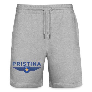 Pristina Kosovo Fan T-Shirt Design - Stanley/Stella Unisex Bio Joggingshorts Trainer  - Grau meliert - Vorne - Nik (191cm) & Marisol (170cm)