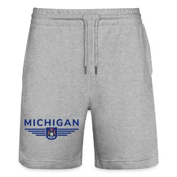 Michigan Fan T-Shirt – Parfait pour les vrais fans ! - Short de jogging bio TRAINER Stanley/Stella unisexe - gris chiné - Devant - Nik (191cm) & Marisol (170cm)