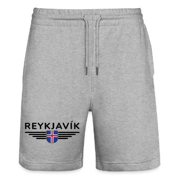 T-shirt Reykjavík – La ville des aurores boréales - Short de jogging bio TRAINER Stanley/Stella unisexe - gris chiné - Devant - Nik (191cm) & Marisol (170cm)