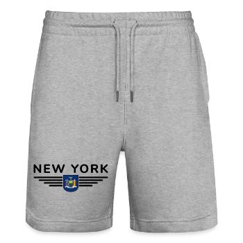 T-shirt de supporter de New York – Parfait pour les fans ! - Short de jogging bio TRAINER Stanley/Stella unisexe - gris chiné - Devant - Nik (191cm) & Marisol (170cm)