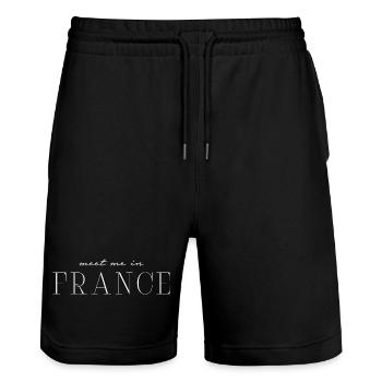 France Style T-Shirt - Stanley/Stella Trainer Unisex Organic Jogging Shorts - black - Front - Nik (191cm) & Marisol (170cm)