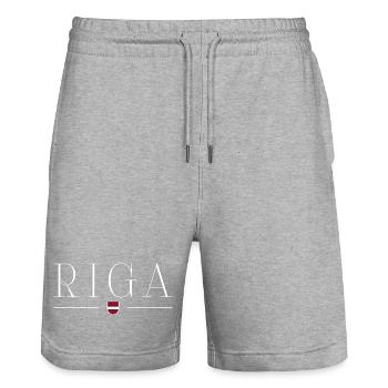 Riga, Lettonie Style Design T-shirt - Short de jogging bio TRAINER Stanley/Stella unisexe - gris chiné - Devant - Nik (191cm) & Marisol (170cm)