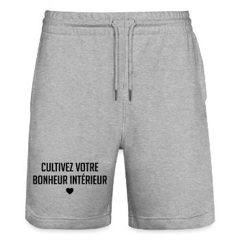 Cultivez Votre Bonheur Intérieur - Short de jogging bio TRAINER Stanley/Stella unisexe - gris chiné - Devant - Nik (191cm) & Marisol (170cm)
