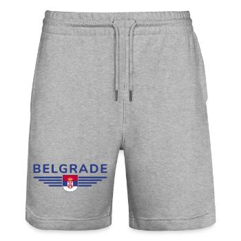 T-Shirt Belgrade – Pour les fans de la capitale - Short de jogging bio TRAINER Stanley/Stella unisexe - gris chiné - Devant - Nik (191cm) & Marisol (170cm)