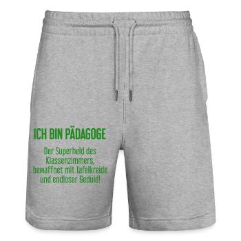 Pädagoge - Der Superheld des Klassenzimmers! - Stanley/Stella Unisex Bio Joggingshorts Trainer  - Grau meliert - Vorne - Nik (191cm) & Marisol (170cm)