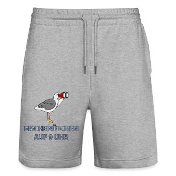 Fischbrötchen auf 9 Uhr - Möwe mit Fernglas - Stanley/Stella Unisex Bio Joggingshorts Trainer  - Grau meliert - Vorne - Nik (191cm) & Marisol (170cm)