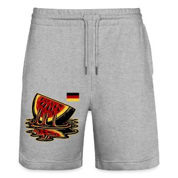 Deutsche Fahne Melone schwarz-rot-gold Flagge - Stanley/Stella Unisex Bio Joggingshorts Trainer  - Grau meliert - Vorne - Nik (191cm) & Marisol (170cm)