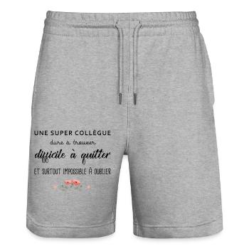 Cadeau Collègue une super collègue cadeau retraite - Short de jogging bio TRAINER Stanley/Stella unisexe - gris chiné - Devant - Nik (191cm) & Marisol (170cm)