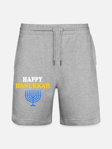 HAPPY HANUKKAH - Stanley/Stella Trainer Unisex Organic Jogging Shorts - heather grey