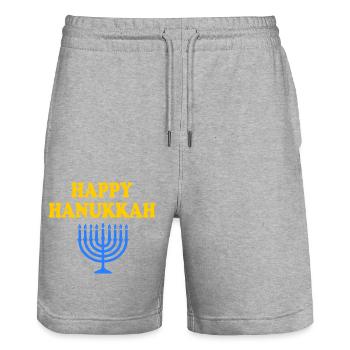 HAPPY HANUKKAH - Stanley/Stella Unisex Bio Joggingshorts Trainer  - Grau meliert - Vorne - Nik (191cm) & Marisol (170cm)