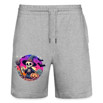 Mr. Bone Spooky Halloween 4 - Stanley/Stella Trainer Unisex Organic Jogging Shorts - heather grey - Front - Nik (191cm) & Marisol (170cm)