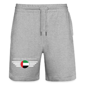 United Arab Emirates Style Design T-Shirt - Stanley/Stella Trainer Unisex Organic Jogging Shorts - heather grey - Front - Nik (191cm) & Marisol (170cm)