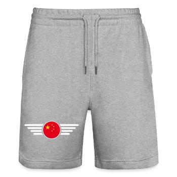 China Style Design T-Shirt - Stanley/Stella Trainer Unisex Organic Jogging Shorts - heather grey - Front - Nik (191cm) & Marisol (170cm)