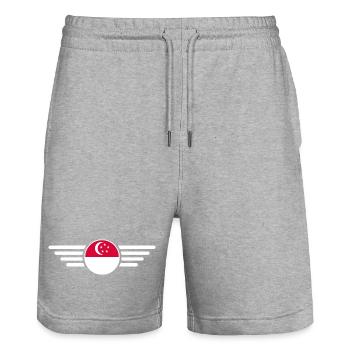 Singapur Stil Design T-Shirt - Stanley/Stella Unisex Bio Joggingshorts Trainer  - Grau meliert - Vorne - Nik (191cm) & Marisol (170cm)