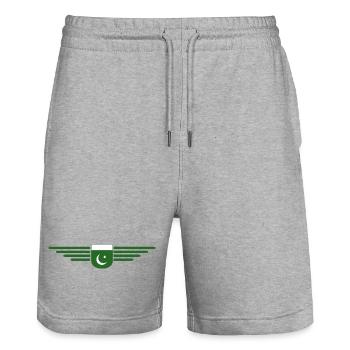 Pakistan Design – Proud of the homeland - Stanley/Stella Trainer Unisex Organic Jogging Shorts - heather grey - Front - Nik (191cm) & Marisol (170cm)