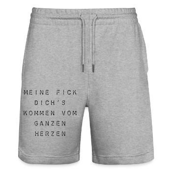 T-Shirt "Meine Fick Dich's" - Stanley/Stella Unisex Bio Joggingshorts Trainer  - Grau meliert - Vorne - Nik (191cm) & Marisol (170cm)