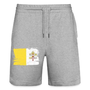 Cité du Vatican Bandiera Vaticano drapeau paix Vintage - Short de jogging bio TRAINER Stanley/Stella unisexe - gris chiné - Devant - Nik (191cm) & Marisol (170cm)