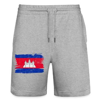 Cambogia Bandiera Cambodge drapeau paix Vintage - Short de jogging bio TRAINER Stanley/Stella unisexe - gris chiné - Devant - Nik (191cm) & Marisol (170cm)