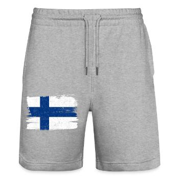 Finland Flag Flag Peace Vintage - Stanley/Stella Trainer Unisex Organic Jogging Shorts - heather grey - Front - Nik (191cm) & Marisol (170cm)