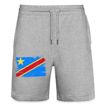 Flagge der Demokratischen Republik Kongo - Stanley/Stella Unisex Bio Joggingshorts Trainer  - Grau meliert - Vorne - Nik (191cm) & Marisol (170cm)
