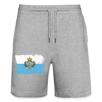 San Marino Flag Flag Italy Peace Vintage - Stanley/Stella Trainer Unisex Organic Jogging Shorts - heather grey - Front - Nik (191cm) & Marisol (170cm)