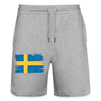 Sweden Flag Flag Peace Vintage - Stanley/Stella Trainer Unisex Organic Jogging Shorts - heather grey - Front - Nik (191cm) & Marisol (170cm)