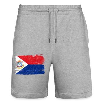 Saint Martin Flag Flag Peace Vintage - Stanley/Stella Trainer Unisex Organic Jogging Shorts - heather grey - Front - Nik (191cm) & Marisol (170cm)
