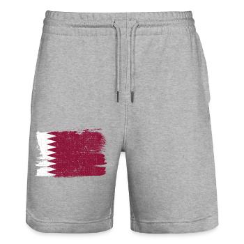 Qatar drapeau drapeau paix Vintage - Short de jogging bio TRAINER Stanley/Stella unisexe - gris chiné - Devant - Nik (191cm) & Marisol (170cm)
