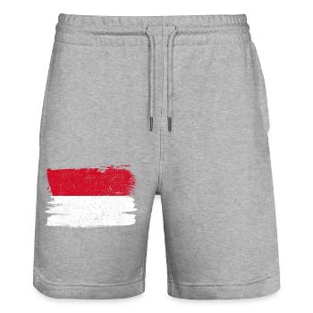 Drapeau de Monaco Drapeau de la Paix Vintage - Short de jogging bio TRAINER Stanley/Stella unisexe - gris chiné - Devant - Nik (191cm) & Marisol (170cm)