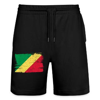 Republik Kongo Flagge Flagge Frieden Vintage - Stanley/Stella Unisex Bio Joggingshorts Trainer  - Schwarz - Vorne - Nik (191cm) & Marisol (170cm)
