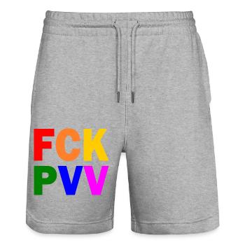 Fck pvv - Short de jogging bio TRAINER Stanley/Stella unisexe - gris chiné - Devant - Nik (191cm) & Marisol (170cm)