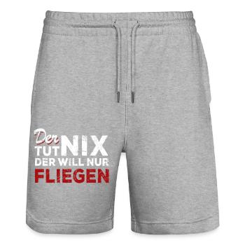 Der tut nix der will nur fliegen - Spruch - Stanley/Stella Unisex Bio Joggingshorts Trainer  - Grau meliert - Vorne - Nik (191cm) & Marisol (170cm)