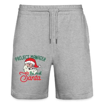 Project Manager xmas the real Santa Christmas - Stanley/Stella Trainer Unisex Organic Jogging Shorts - heather grey - Front - Nik (191cm) & Marisol (170cm)