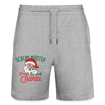 Scrum Master xmas the real Santa Weihnachten - Stanley/Stella Unisex Bio Joggingshorts Trainer  - Grau meliert - Vorne - Nik (191cm) & Marisol (170cm)
