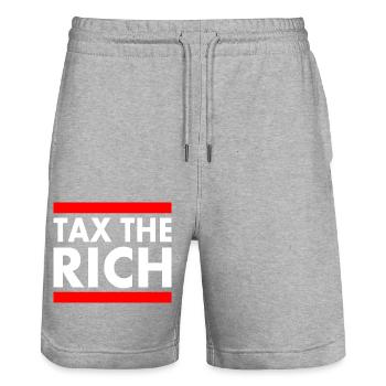 Tax the rich - Stanley/Stella Trainer Unisex Organic Jogging Shorts - heather grey - Front - Nik (191cm) & Marisol (170cm)