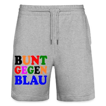 Bunt gegen rechts - afd - Stanley/Stella Unisex Bio Joggingshorts Trainer  - Grau meliert - Vorne - Nik (191cm) & Marisol (170cm)