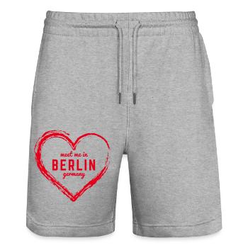 Berlin Deutschland Fan Flagge Design T Shirt - Stanley/Stella Unisex Bio Joggingshorts Trainer  - Grau meliert - Vorne - Nik (191cm) & Marisol (170cm)