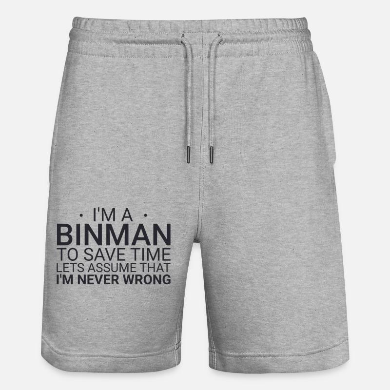 Binman Never Wrong - Stanley/Stella Unisex Bio Joggingshorts Trainer  - Grau meliert