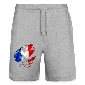 drapeau français france - Short de jogging bio TRAINER Stanley/Stella unisexe - gris chiné - Devant - Nik (191cm) & Marisol (170cm)