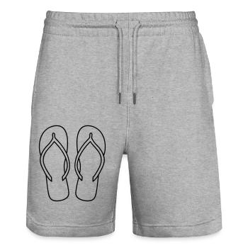 sandales 2 chaussures paire de tongs pieds serrer - Short de jogging bio TRAINER Stanley/Stella unisexe - gris chiné - Devant - Nik (191cm) & Marisol (170cm)