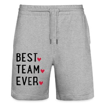 BESTTEAMEVER - Stanley/Stella Unisex Bio Joggingshorts Trainer  - Grau meliert - Vorne - Nik (191cm) & Marisol (170cm)
