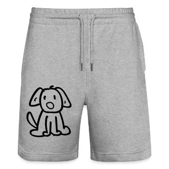 Hund - Vektorgrafik= Motivfarbe wechselbar - Stanley/Stella Unisex Bio Joggingshorts Trainer  - Grau meliert - Vorne - Nik (191cm) & Marisol (170cm)