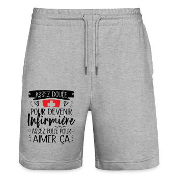 Assez douée pour devenir infirmière cadeau - Short de jogging bio TRAINER Stanley/Stella unisexe - gris chiné - Devant - Nik (191cm) & Marisol (170cm)