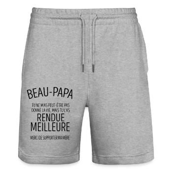 Beau Papa Bonus Père Rendu La Vie Meilleure - Short de jogging bio TRAINER Stanley/Stella unisexe - gris chiné - Devant - Nik (191cm) & Marisol (170cm)
