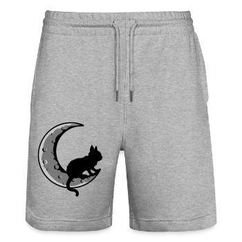 Faucille Lune Chat Noir - Short de jogging bio TRAINER Stanley/Stella unisexe - gris chiné - Devant - Nik (191cm) & Marisol (170cm)