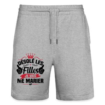 Désolé les filles je vais me marier - Short de jogging bio TRAINER Stanley/Stella unisexe - gris chiné - Devant - Nik (191cm) & Marisol (170cm)