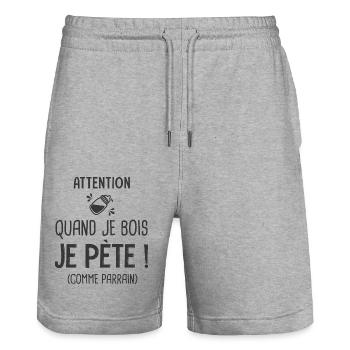 je bois je pète comme parrain Cadeau Humour Droles - Short de jogging bio TRAINER Stanley/Stella unisexe - gris chiné - Devant - Nik (191cm) & Marisol (170cm)
