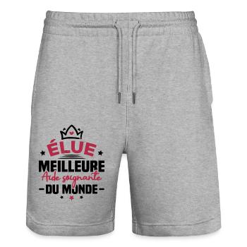 Élue meilleure aide soignante du monde - Short de jogging bio TRAINER Stanley/Stella unisexe - gris chiné - Devant - Nik (191cm) & Marisol (170cm)