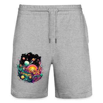 Galaxies et planètes dans le système solaire et l’espace - Short de jogging bio TRAINER Stanley/Stella unisexe - gris chiné - Devant - Nik (191cm) & Marisol (170cm)