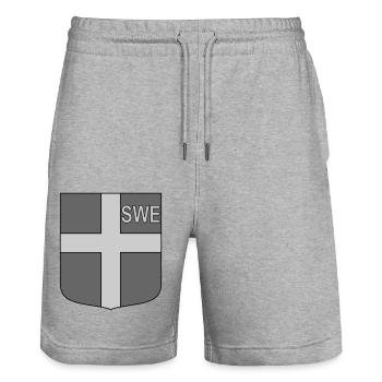 eng tactical shield - Stanley/Stella Trainer Unisex Organic Jogging Shorts - heather grey - Front - Nik (191cm) & Marisol (170cm)